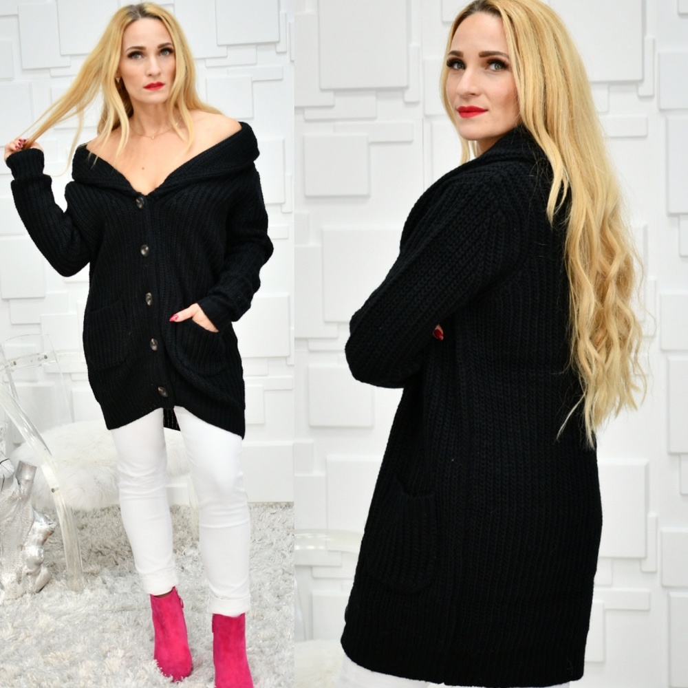 Chunky Knit Black Cardigan - Picture 2 of 4